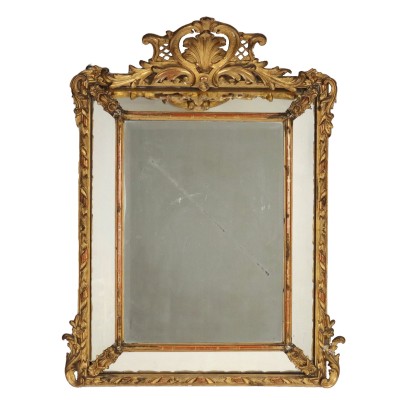 Antique Eclectic Mirror Italy '800 Gilded and Carved Wood Mirror