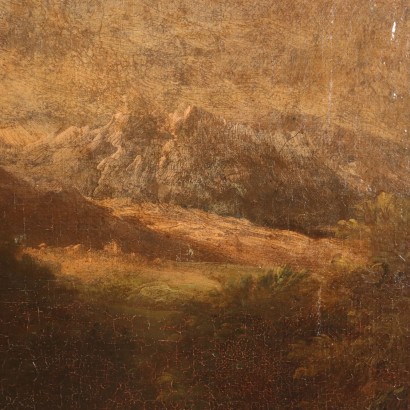 Antikes Gemälde Landschaft mit Ruinen Öl auf Leinwand des XVIII Jhs