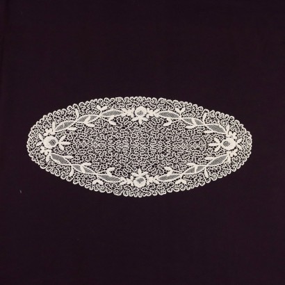 Vintage Ovales Deckchen Baumwolle Italien '900 Stickereine Spitze Ecrù