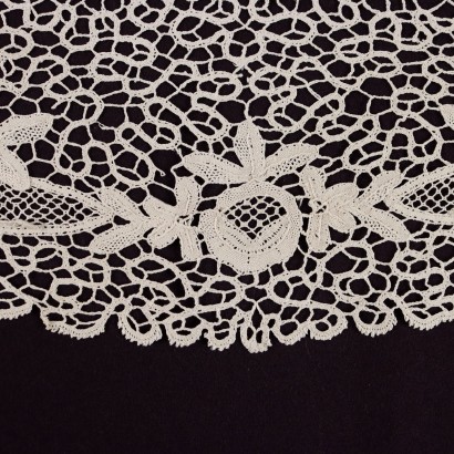 Vintage Ovales Deckchen Baumwolle Italien \'900 Stickereine Spitze Ecrù
