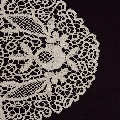 Vintage Ovales Deckchen Baumwolle Italien \'900 Stickereine Spitze Ecrù