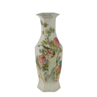 Ancient Vase in Porcelain with Plants and Flowers Motifs XX Century