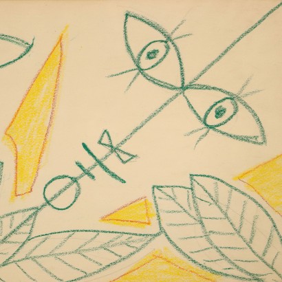 J. Cocteau "Three Faces Eight Leaves" Gouache auf Papier XX Jhd