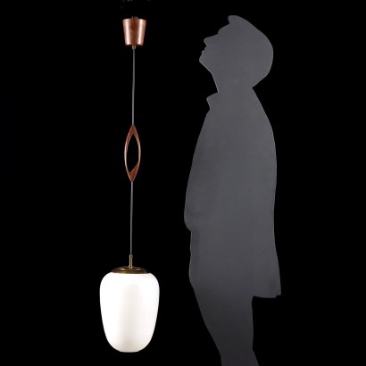 Lampe Plafonnier Vintage Italie Années 60 Lustres Verre Opalin Laiton