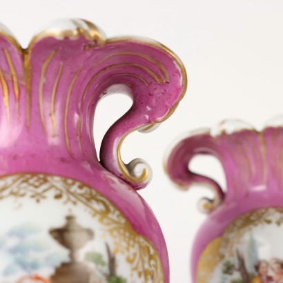 Ancient Vases KPM Porcelain Germany \'800 Pink Gold Decorations