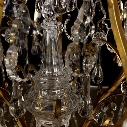 Lustre à 10 Lumières Cristal Laiton Italie \'900 Lampes Verre