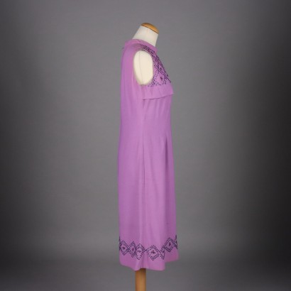 Vintage Cocktail Dress Lilac Silk Embroideries Size 14/18 1960s