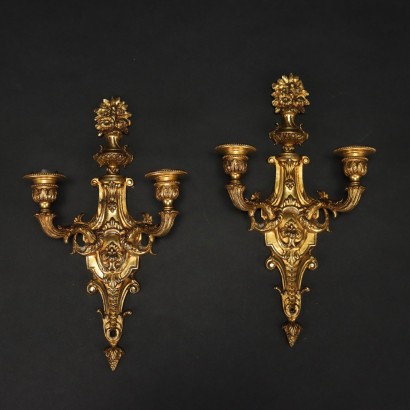 Paire d'Appliques Anciennes Néoclassiques Italie '900 Bronze Doré
