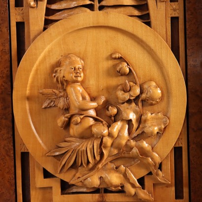 Ancient Art Nouveau Cupboard Pogliani Lombardy \'800 Carved Wood Maple