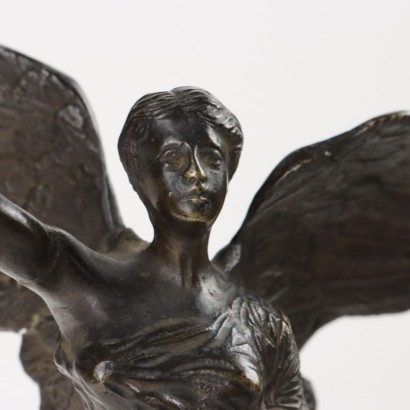 Sculpture Vintage Victoire Ailée Bronze Années 20 Marbre Ronde