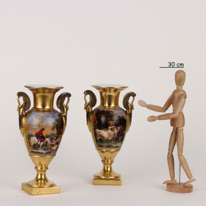 antiquariato, vaso, antiquariato vasi, vaso antico, vaso antico italiano, vaso di antiquariato, vaso neoclassico, vaso del 800,Coppia di Vasi in Porcellana