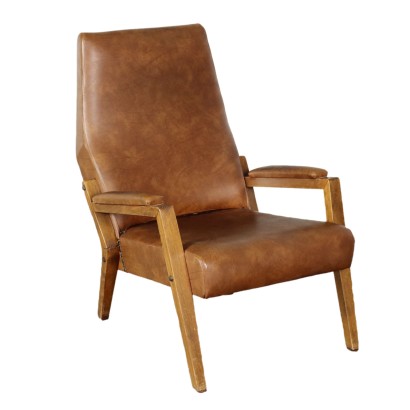 Vintage Armchair Italy 1960s Padded Seat Foam Leatherette Wood