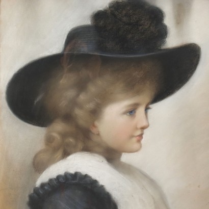 arte, arte italiano, pintura italiana del siglo XIX, Pintura con retrato de mujer joven