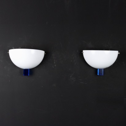 Lampes Venini Victoria Design Années 80 Verre Blanc Murano Bleu