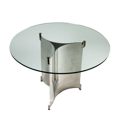 Table Design Italie Années 60-70 Base Métal Chromé Plateau Verre