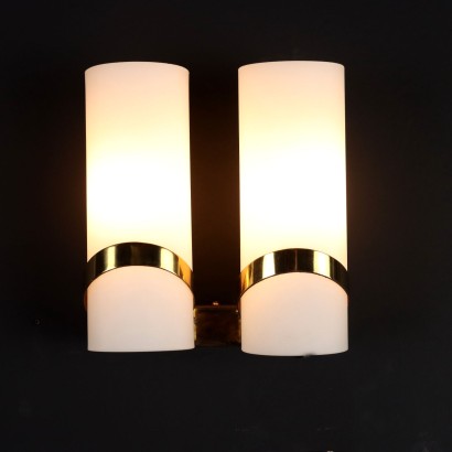 Lampes Vintage à Mur Années 60 Laiton Verre Opalin Eclairage