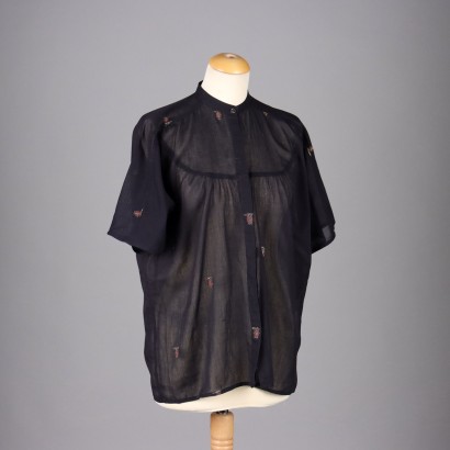 Chemise Vintage Trussardi Années 90 Taille 42 Chiffon de Coton Noir
