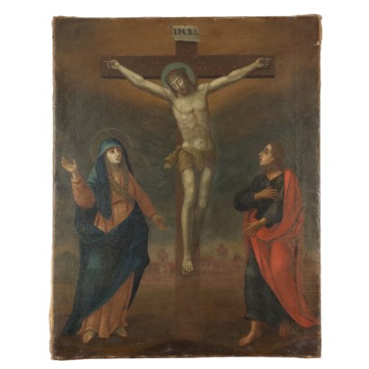 Tableau Ancien '700-'800 Sujét Sacré Crucifixion Huile sur Toile