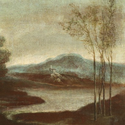 Peinture de paysage avec personnages