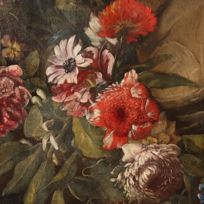 Painted with female bust with garland,Female bust surrounded by garland