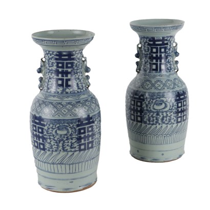 Antike Vase Erste Mitte '900 Blau Bemalte Porzellan Dekorationen