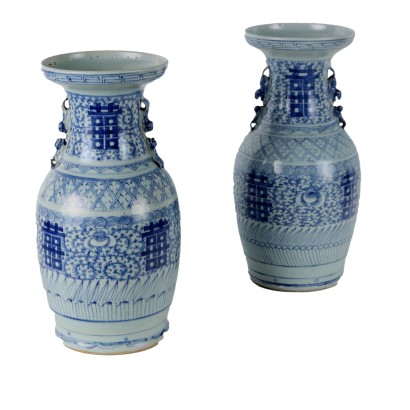 Antike Vase Erste Mitte des XX Jhs Blau Bemalte Porzellan
