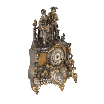 Ancient Table Clock '900 Gilded Bronze Silvered Decorations