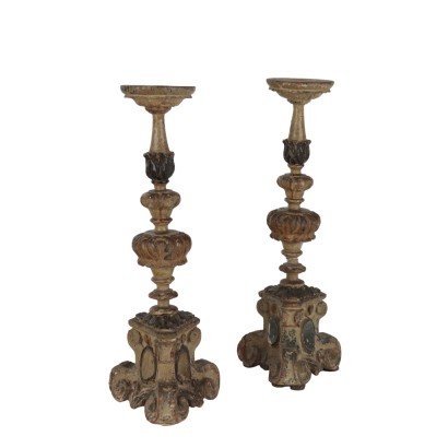 Paire de Bougeoirs Italie XVIIIe Siècle Antiquité Lampes et Eclairage