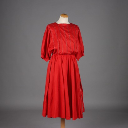 Vintage Rotes Baumwollkleid