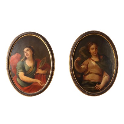 Pair of Allegoric Paintings Oil on Canvas Italy XVIII Century