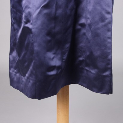 Vestido vintage de raso azul con bolso