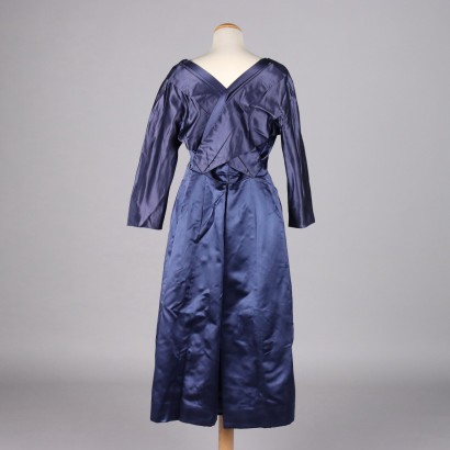 Vestido vintage de raso azul con bolso