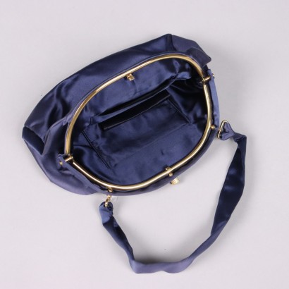 Vintage Dress in Blue Satin with Handbag