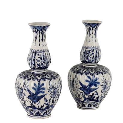Pair of Delft Vases Majolica Netherlands XIX Century Ancient Ceramics