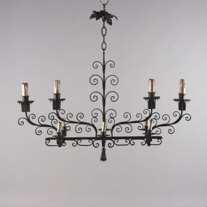 Antique Chandelier Wrought Iron Italy Early XX Century