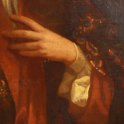 Retrato de hombre pintado con túnica, Retrato de hombre con túnica de flores