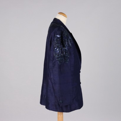 Chaqueta Shantung de seda azul vintage