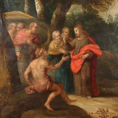 Pintado con Escena de Curación del siglo XVII, Escena de curación milagrosa.
