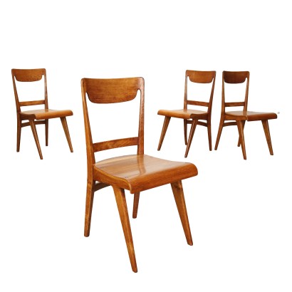 Groupe de 4 Chaises Vintage des Années 50 Chêne Restaurées