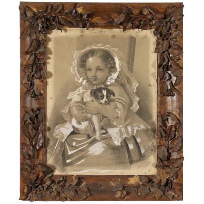 art, art italien, peinture italienne du XIXe siècle, Portrait de petite fille avec un petit chien, Portrait de petite fille avec un petit chien