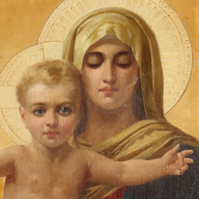 Antique Painting G. Gennaro '800 Virgin Mary with Child Oil on Canvas