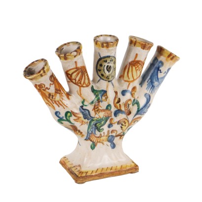 Vase à Tulipes Ancien Fin du '800 Majolique Décorations Grotesques