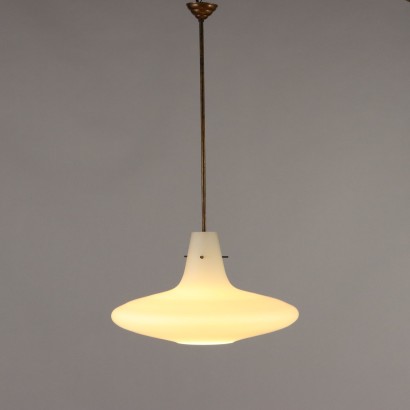 Lampe Vintage à Suspension des Années 60 Laiton Verre Opalin