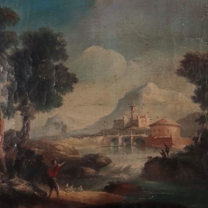 Paysage avec Figures Huile sur Toile Italie XVIII Siècle