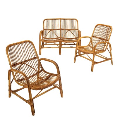 Groupe de 3 Chaises Vintage Années 50-60 Bois de Bambous