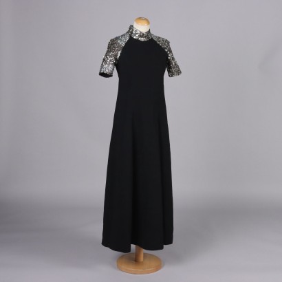 Robe de Soirée Vintage Noir avec Paillettes Taille S Années 60-70