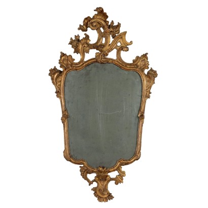 Petit Miroir Rococo Ancien Italie Moitié du XVIIIe Siècle