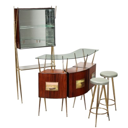 Vintage Bar Möbel der 50er Jahre Exotisches Holz Furniert Messing