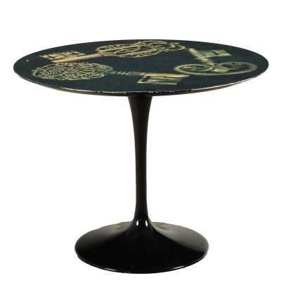 Table Vintage avec Plateau Decoré Années 80 Aluminium Laqué