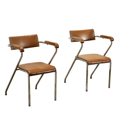 Vintage Stühle der 60er Jahre Verchromtes Metall Polsterung Kunstleder